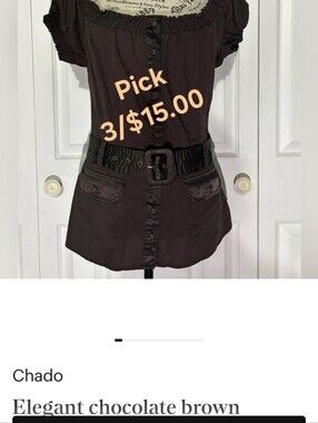 Elegant chocolate brown Button-Down Blouse with Belt